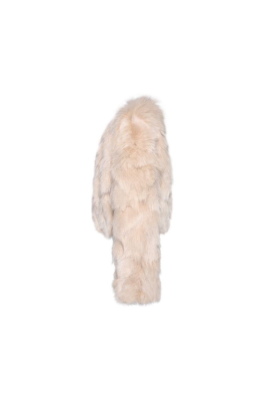 OZLANA Full Fur Jackets | Classic Crop V Neck Fox Fur Jacket (Cream)