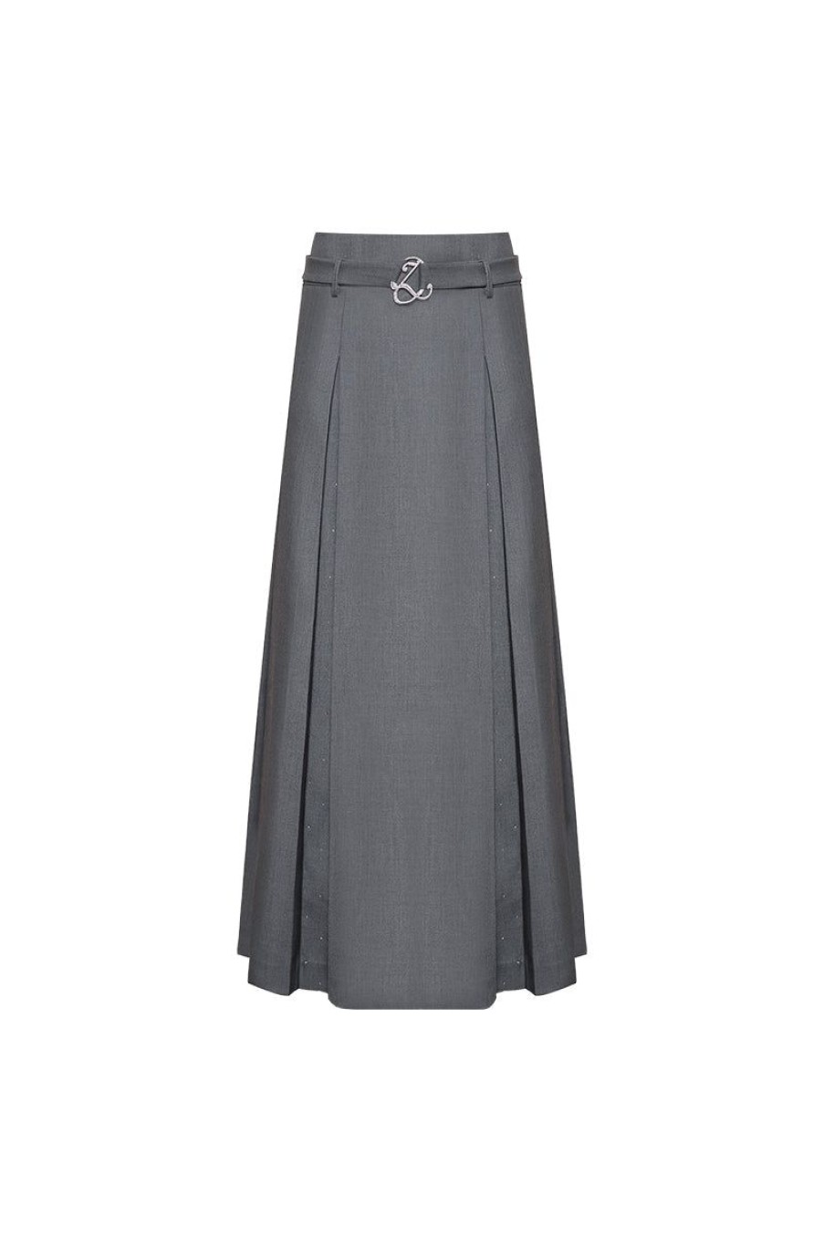 OZLANA Ozln | Ozln Splice Low Waist Pleated Maxi Skirt(Grey)