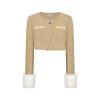 OZLANA Ozln | Ozln Detachable Faux Fur Sleeve Glitz Tweed Jacket(Camel)