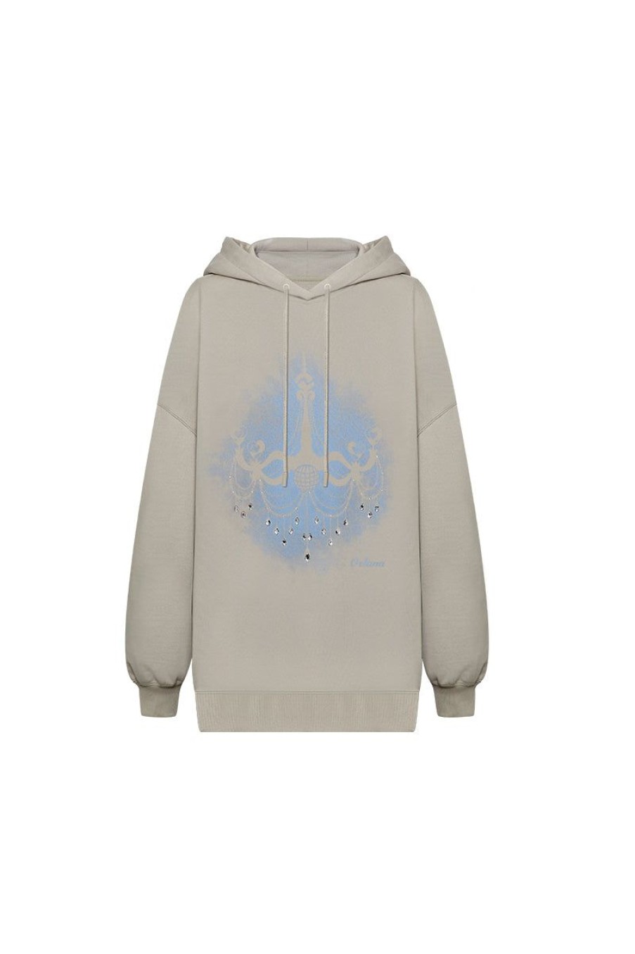 OZLANA Tops | Ozln Silhouette Chandelier Oversized Hoodie (Grey)