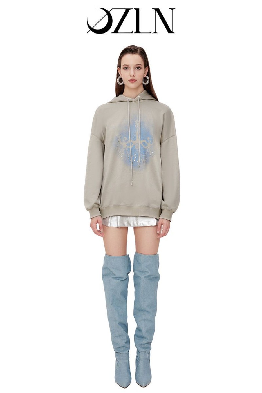 OZLANA Tops | Ozln Silhouette Chandelier Oversized Hoodie (Grey)