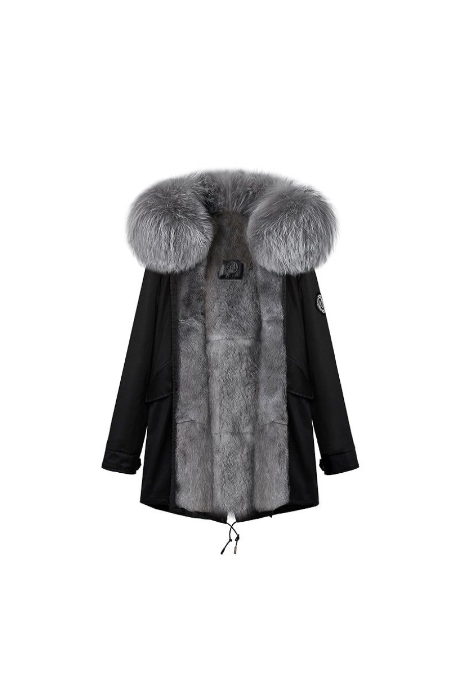 OZLANA Classic & Designer Parkas | Black(Men)+Classicgrey Mink