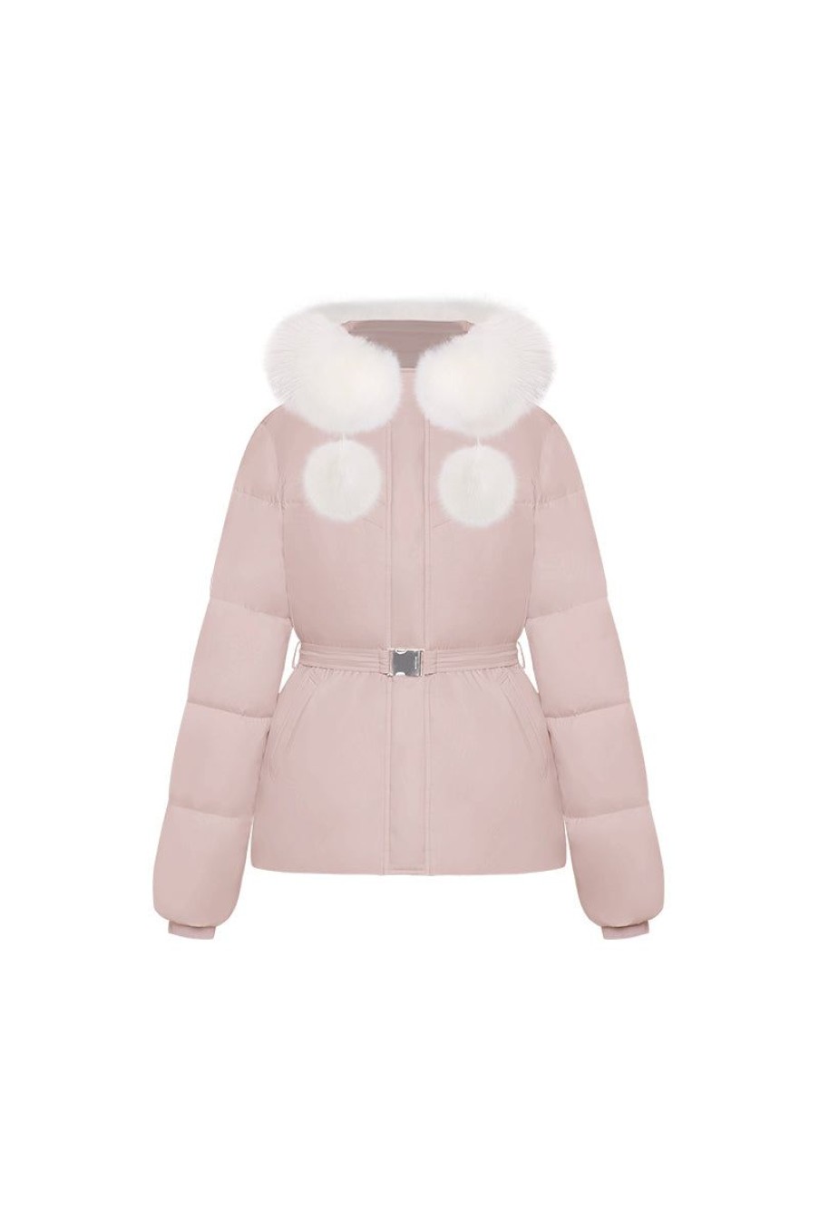 OZLANA Down Puffer Jackets | Pom Pom Fur Collar Down Jacket(Pink)