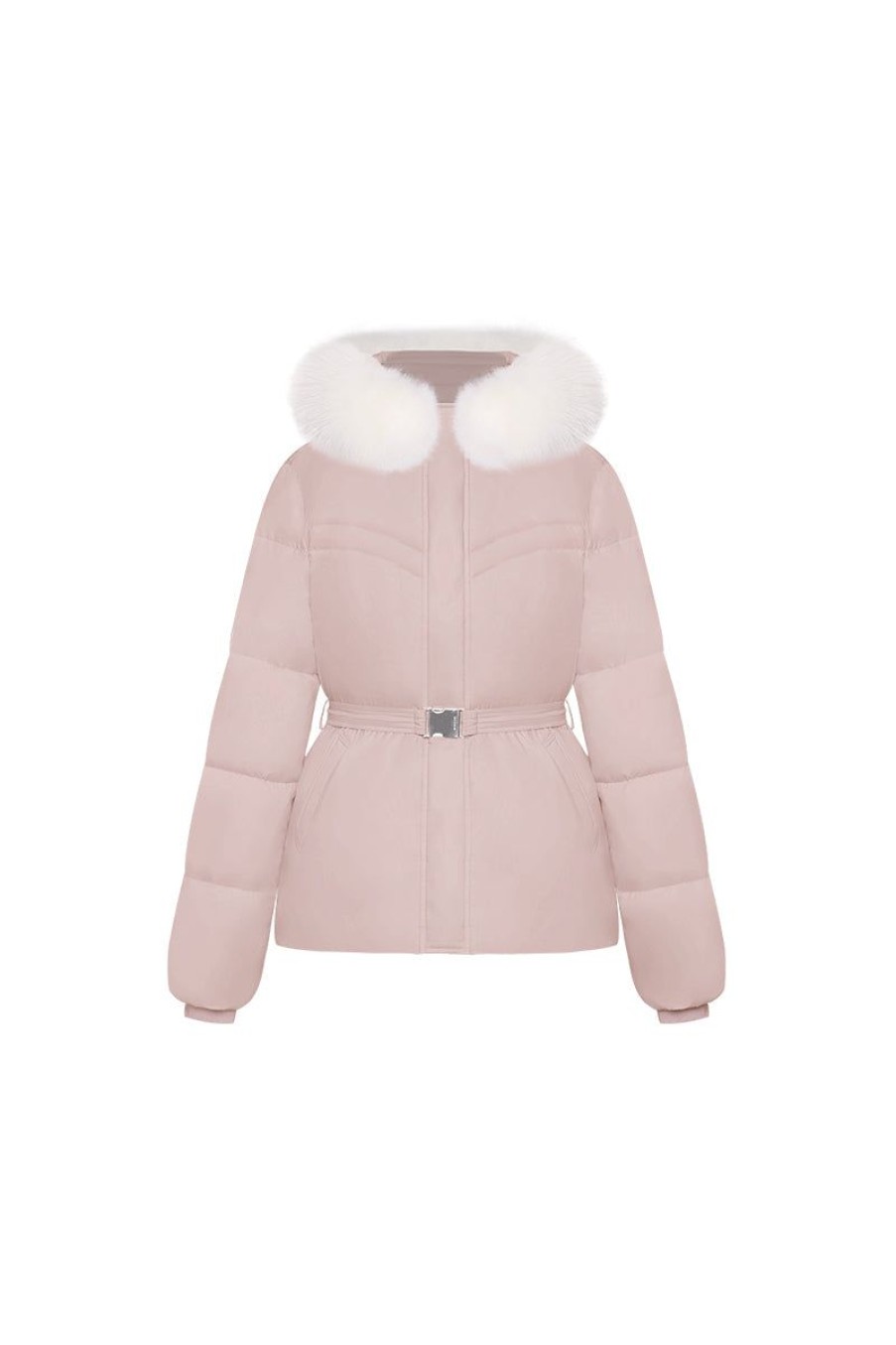 OZLANA Down Puffer Jackets | Pom Pom Fur Collar Down Jacket(Pink)