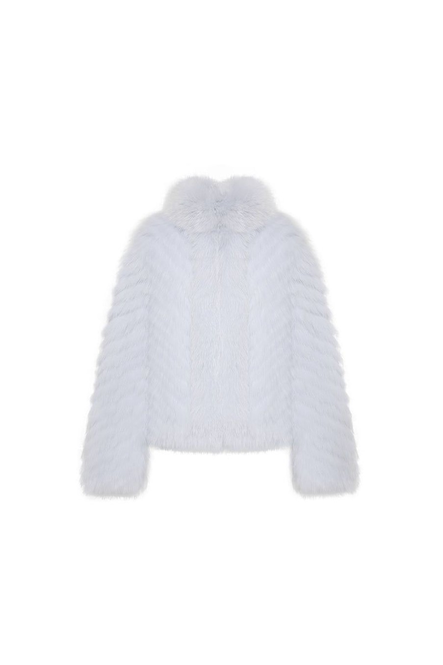 OZLANA Full Fur Jackets | Pom Pom Collar Fox Fur Jacket(Blue)