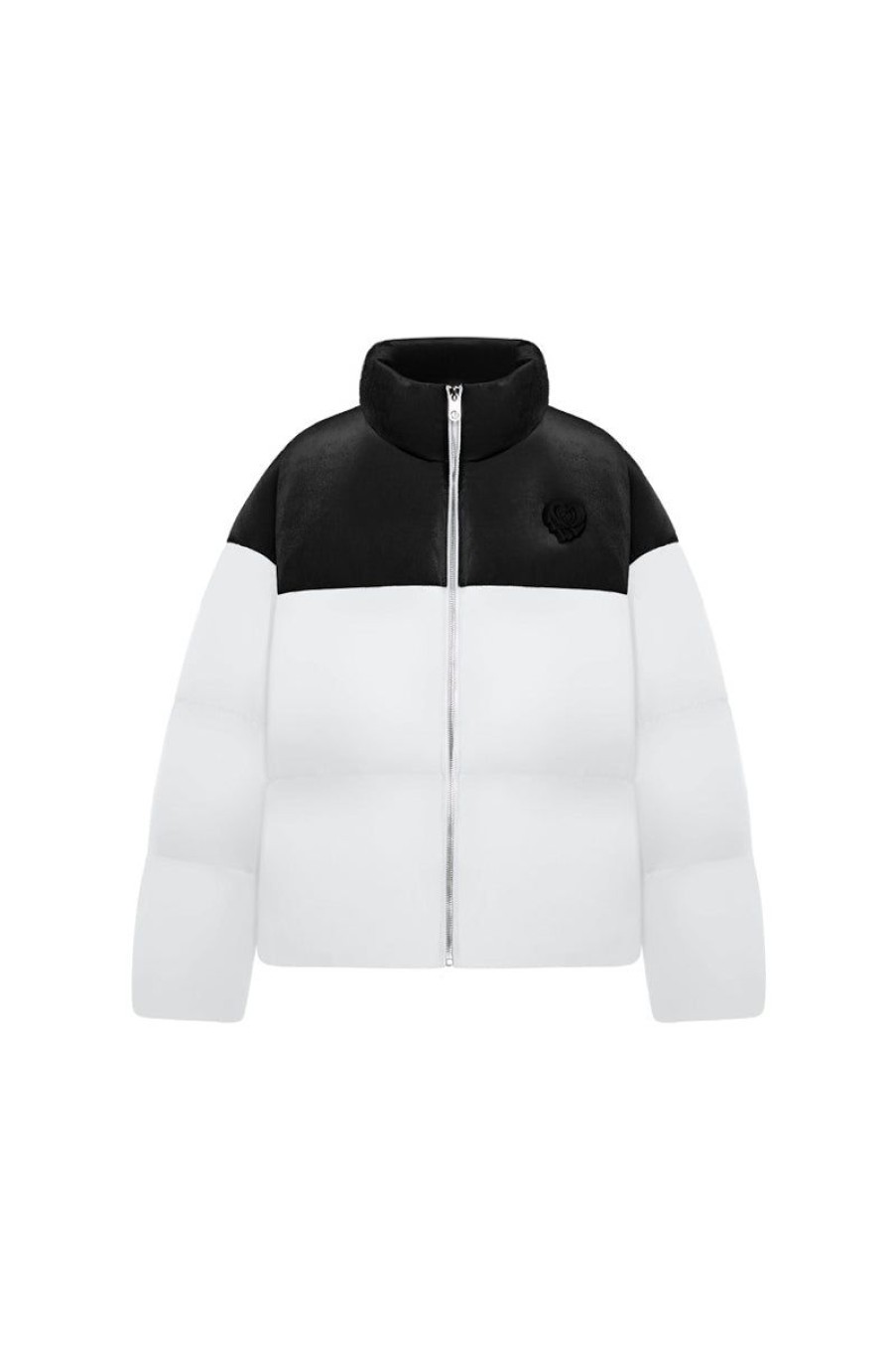 OZLANA Down Puffer Jackets | Melting Rose Heart Contrast Casual Puffer Jacket(Black+Light Grey)