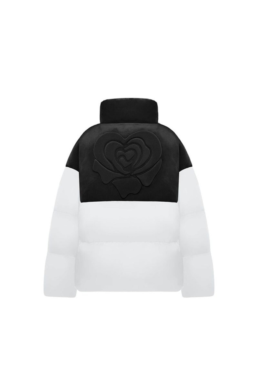 OZLANA Down Puffer Jackets | Melting Rose Heart Contrast Casual Puffer Jacket(Black+Light Grey)