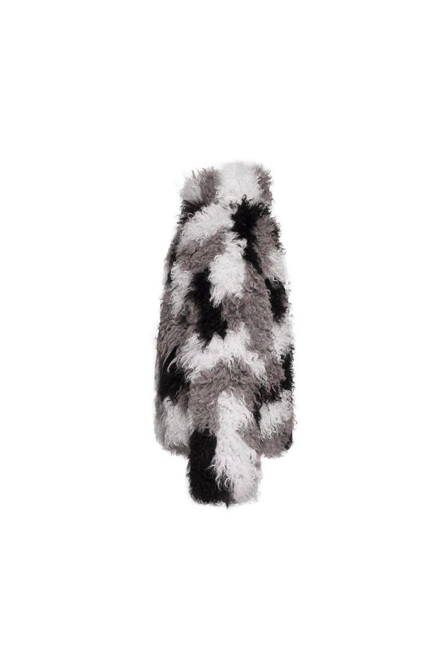 OZLANA Full Fur Jackets | Smudged Collared Shearling Wool Jacket(Grey)