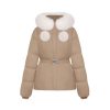 OZLANA Down Puffer Jackets | Pom Pom Fur Collar Down Jacket(Camel)