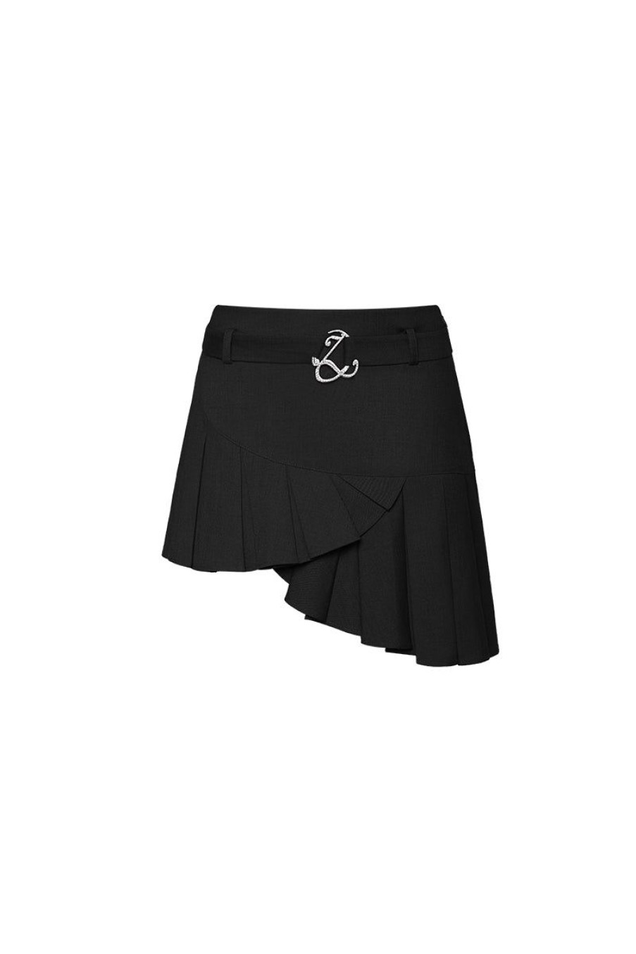 OZLANA Ozln | Ozln Arc Pleated Hem Skirt(Black)