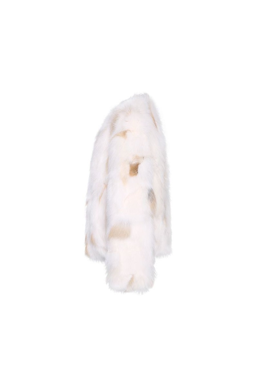 OZLANA Full Fur Jackets | Spotlight Round Neck Fox Fur Jacket (Cream White)