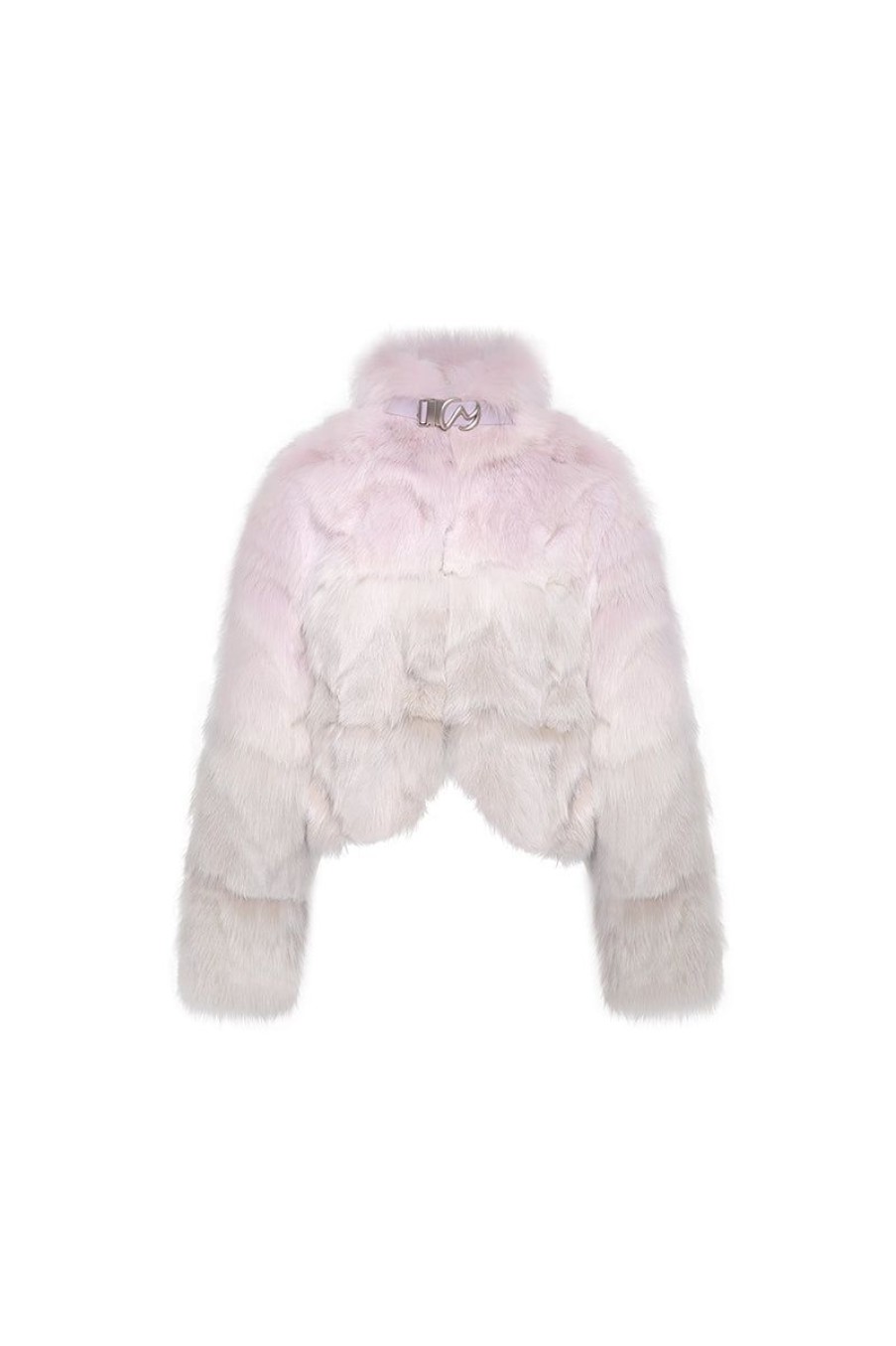 OZLANA Full Fur Jackets | Sunrise Gradient Cropped Buckle Neck Fox Fur Jacket (Purple Gradient)