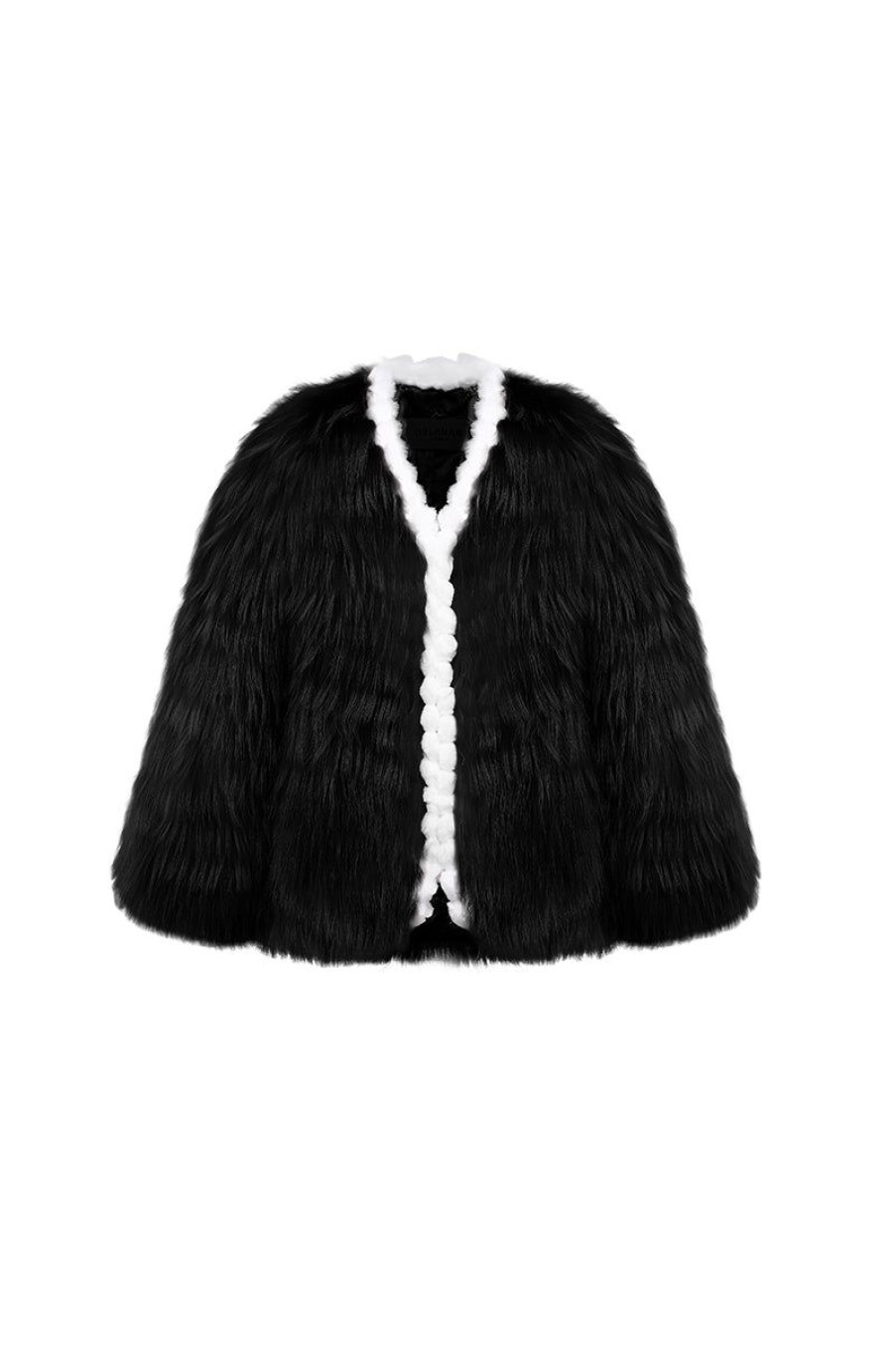 OZLANA Full Fur Jackets | Plaza V Neck Raccoon Fur Jacket(Black)