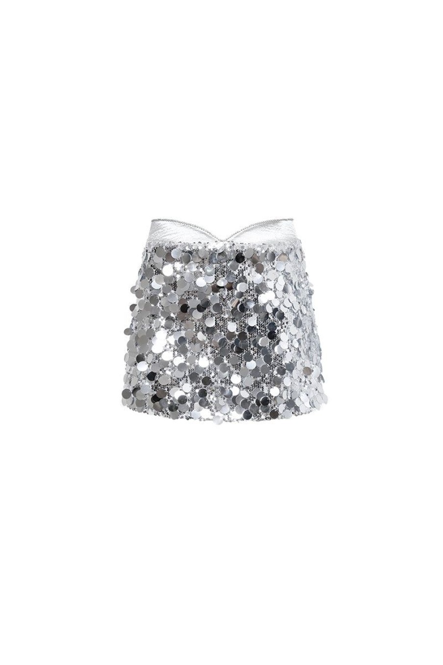 OZLANA Bottoms | Voyage Paillette Mini Skirt(Silvery)