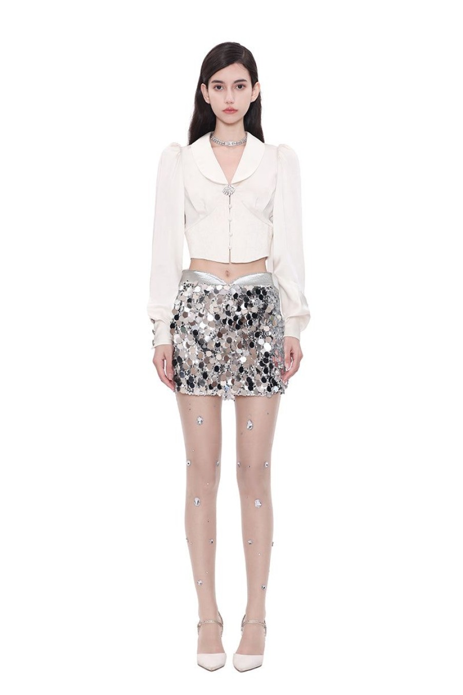 OZLANA Bottoms | Voyage Paillette Mini Skirt(Silvery)