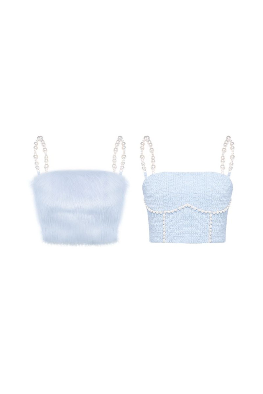 OZLANA Tops | Elemental Detachable Fur Pearl Bustier(Blue)