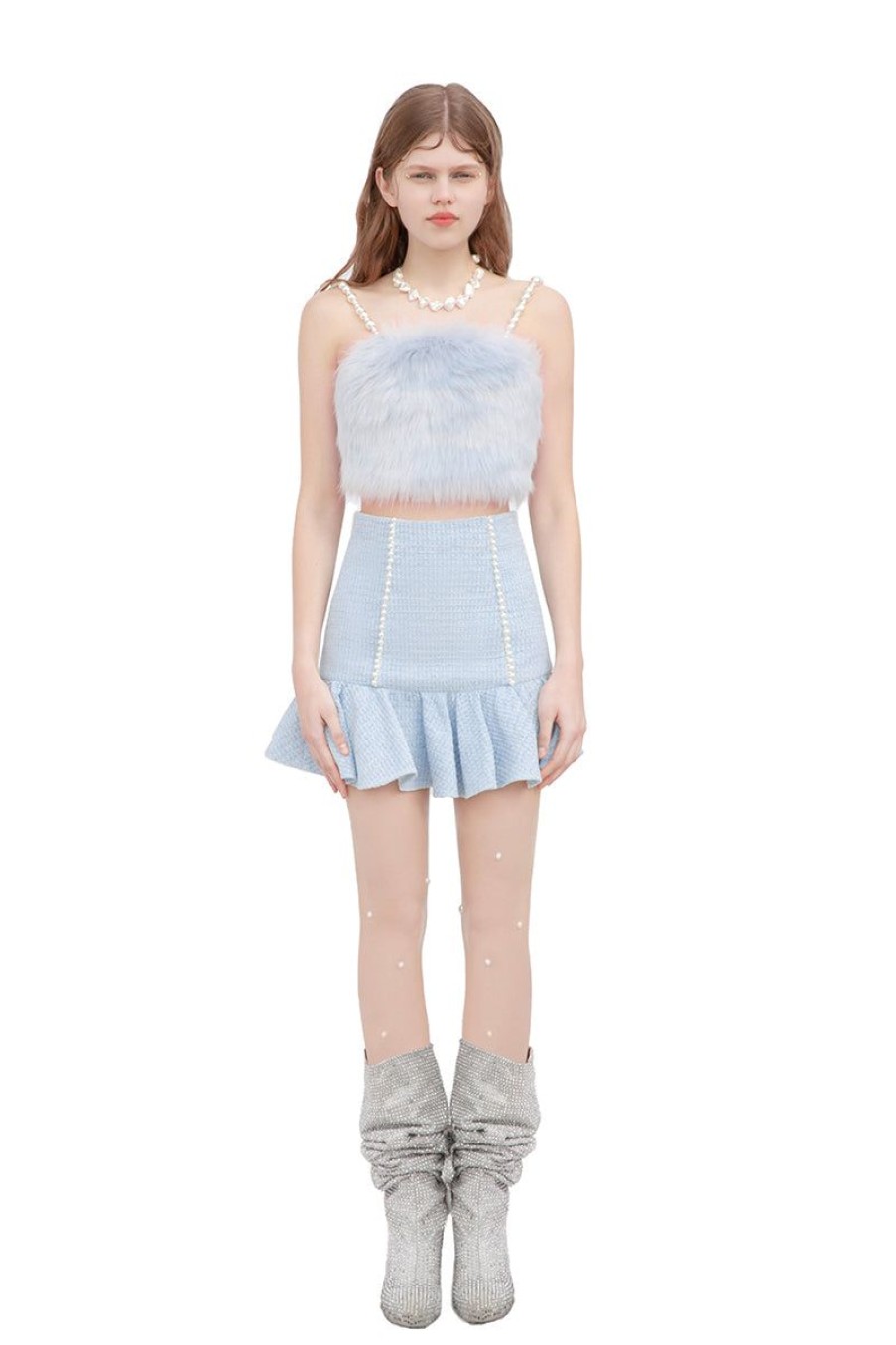 OZLANA Tops | Elemental Detachable Fur Pearl Bustier(Blue)