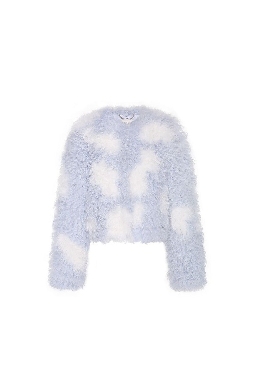 OZLANA Wool Shearling Jackets | Bubble Round Neck Shearling Wool Jacket(Blue)