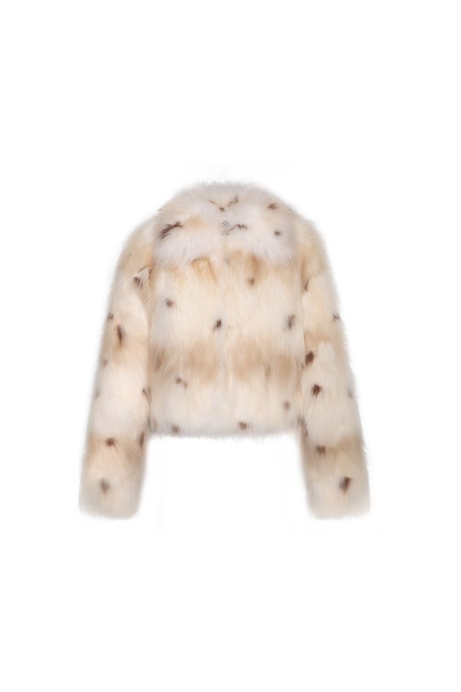 OZLANA Full Fur Jackets | Royal Collar Crop Racoon Fur Jacket (Cream)