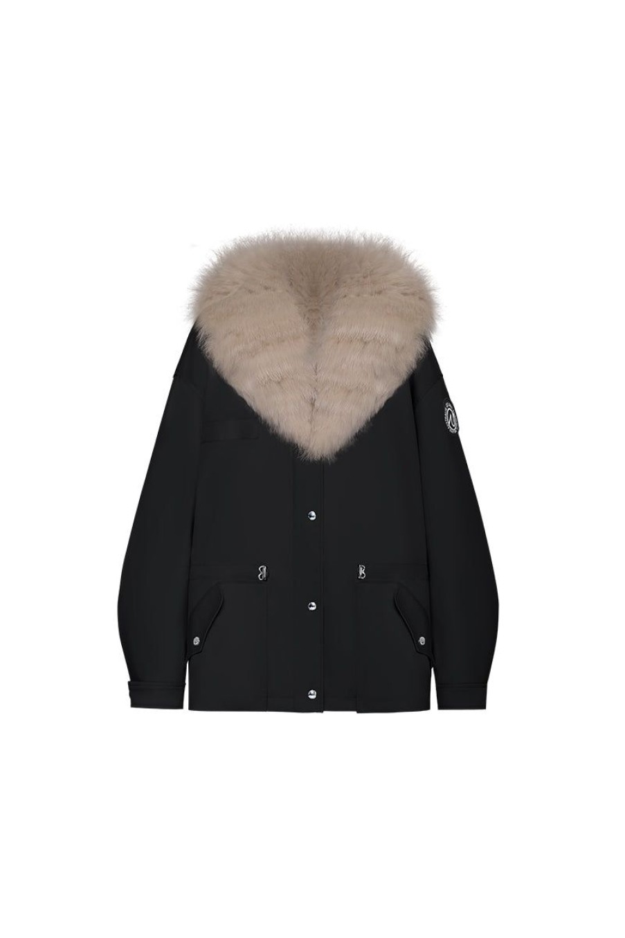 OZLANA Classic & Designer Parkas | Black Transform Parka + Mocha Fur Coat