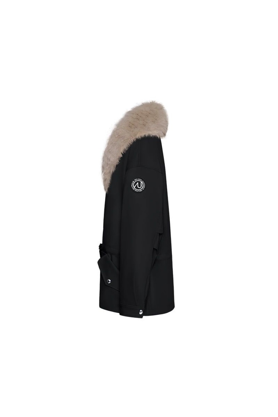 OZLANA Classic & Designer Parkas | Black Transform Parka + Mocha Fur Coat