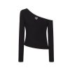 OZLANA Tops | Ozln Slant Off Shoulder Knit Top(Black)