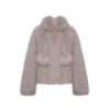 OZLANA Full Fur Jackets | Pom Pom Collar Fox Fur Jacket(Beige)