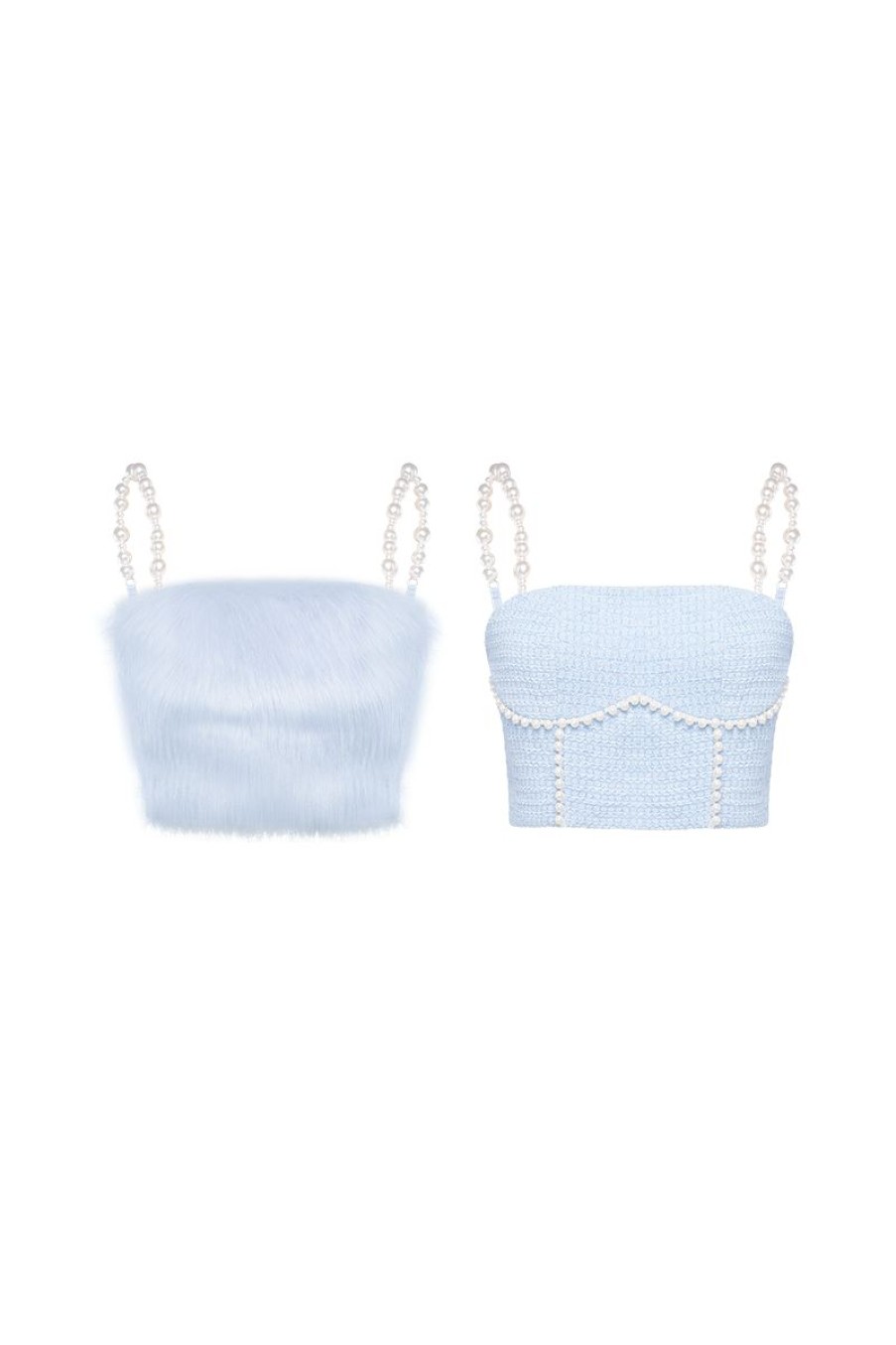 OZLANA Tweeds | Elemental Detachable Fur Pearl Bustier(Blue)