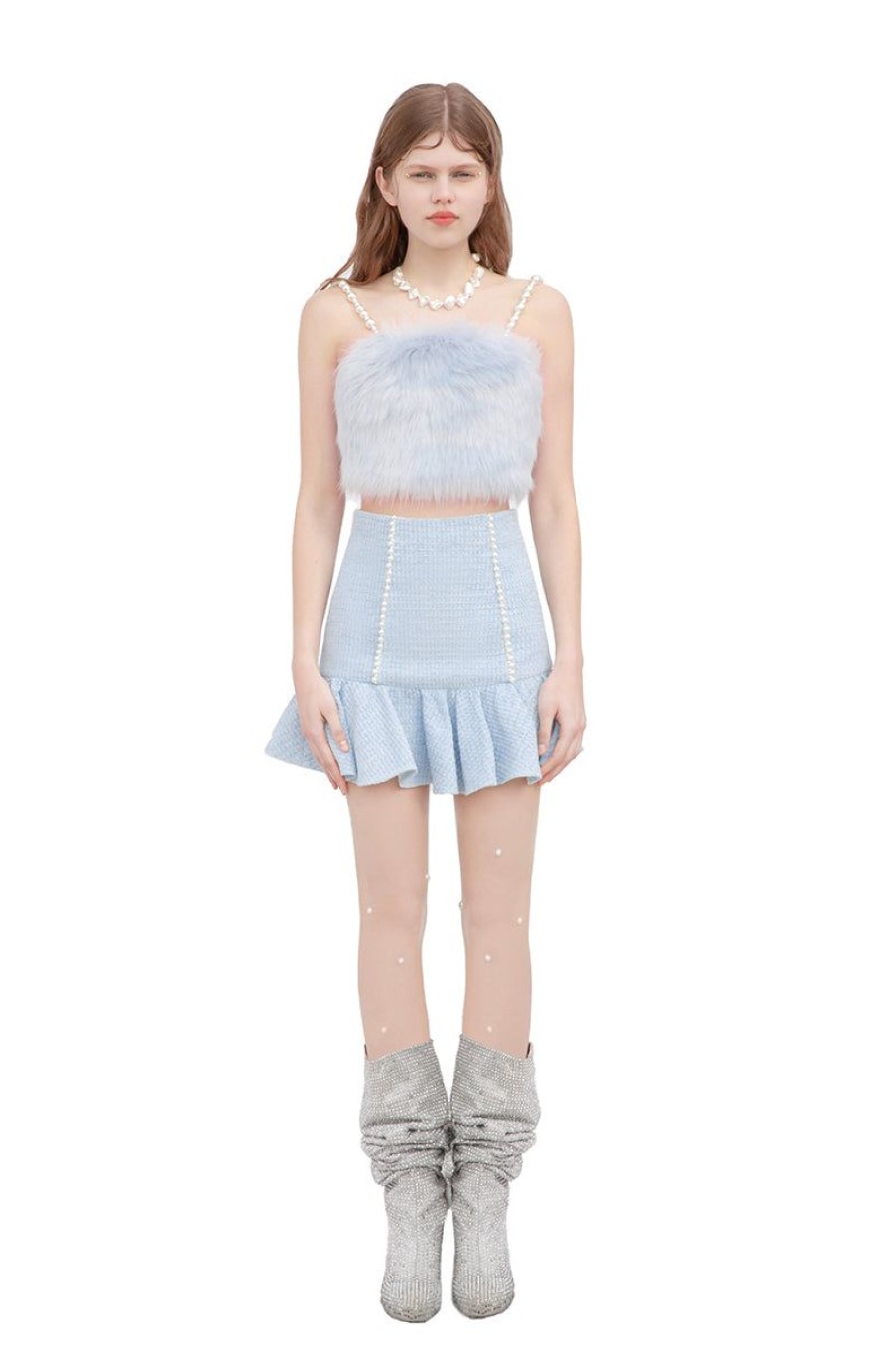 OZLANA Tweeds | Elemental Detachable Fur Pearl Bustier(Blue)