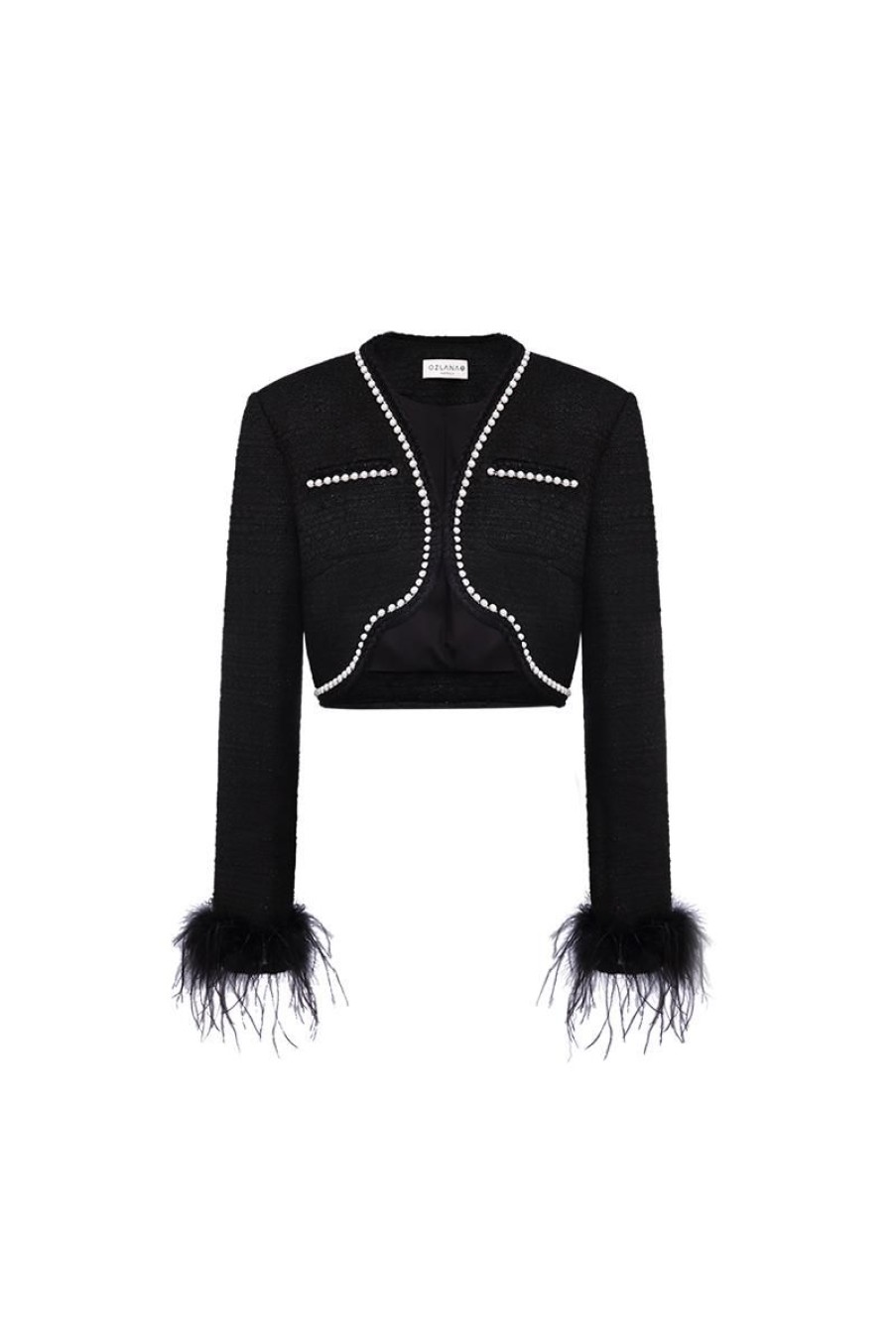 OZLANA Tops | Wave Feather Tweed Jacket (Black)