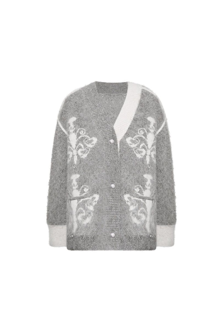 OZLANA Knits | Ozln Asymmetric Chandelier Knit Cardigan(Grey)