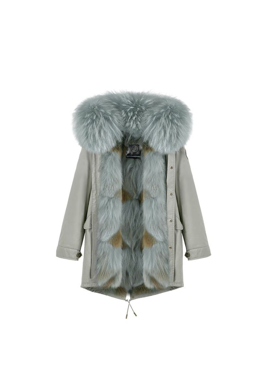 OZLANA Classic & Designer Parkas | Sage Green+Premium Turquoise Fox