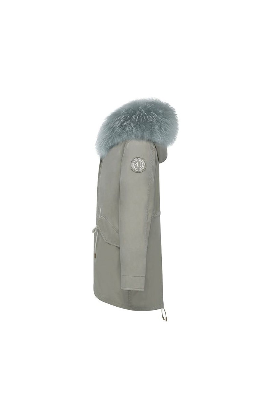 OZLANA Classic & Designer Parkas | Sage Green+Premium Turquoise Fox