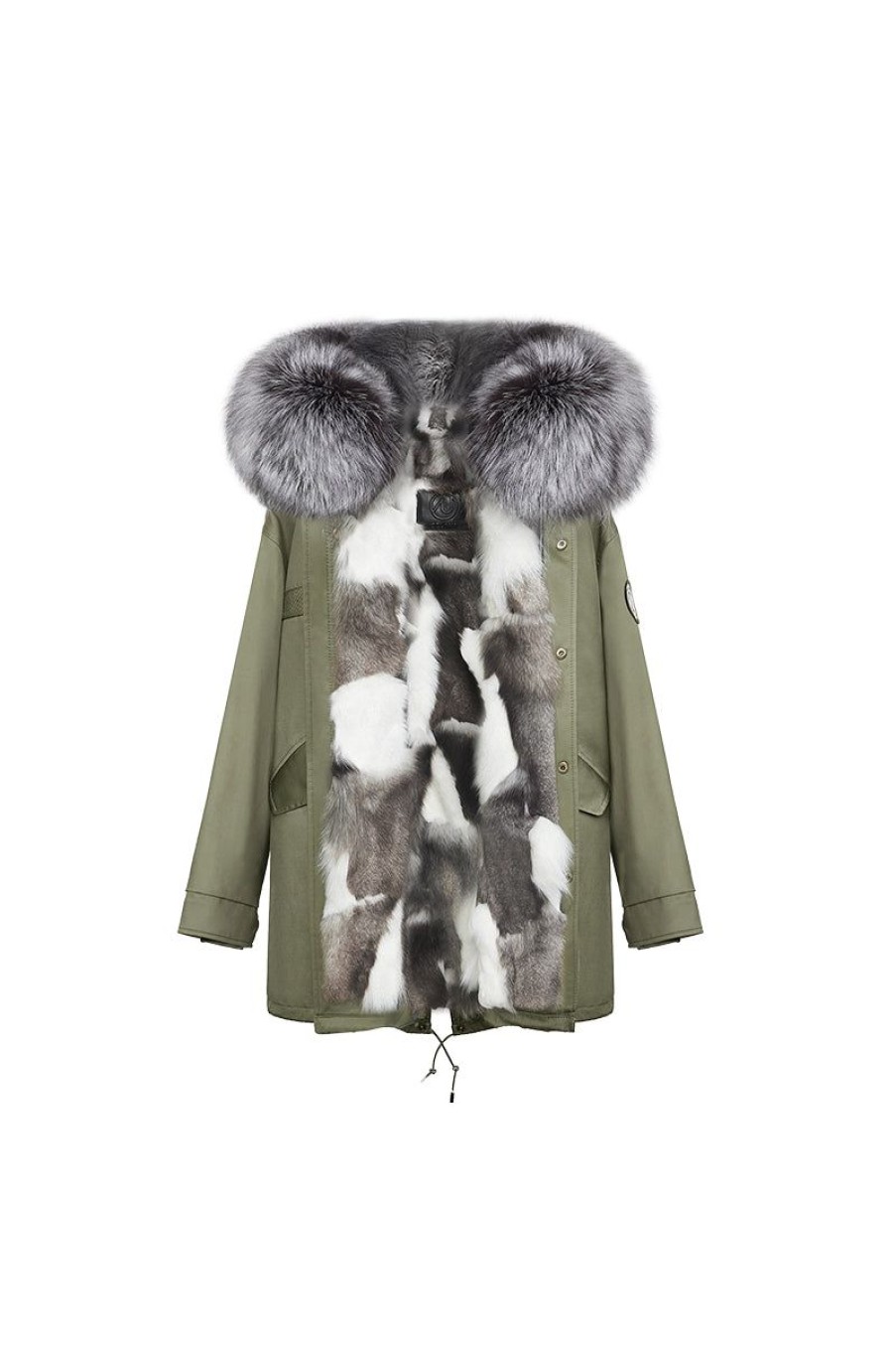 OZLANA Classic & Designer Parkas | Khaki Green(Men)+Classic Silver Fox