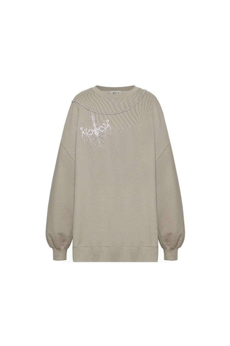 OZLANA Tops | Ozln Chandelier Oversized Crew Neck(Grey)