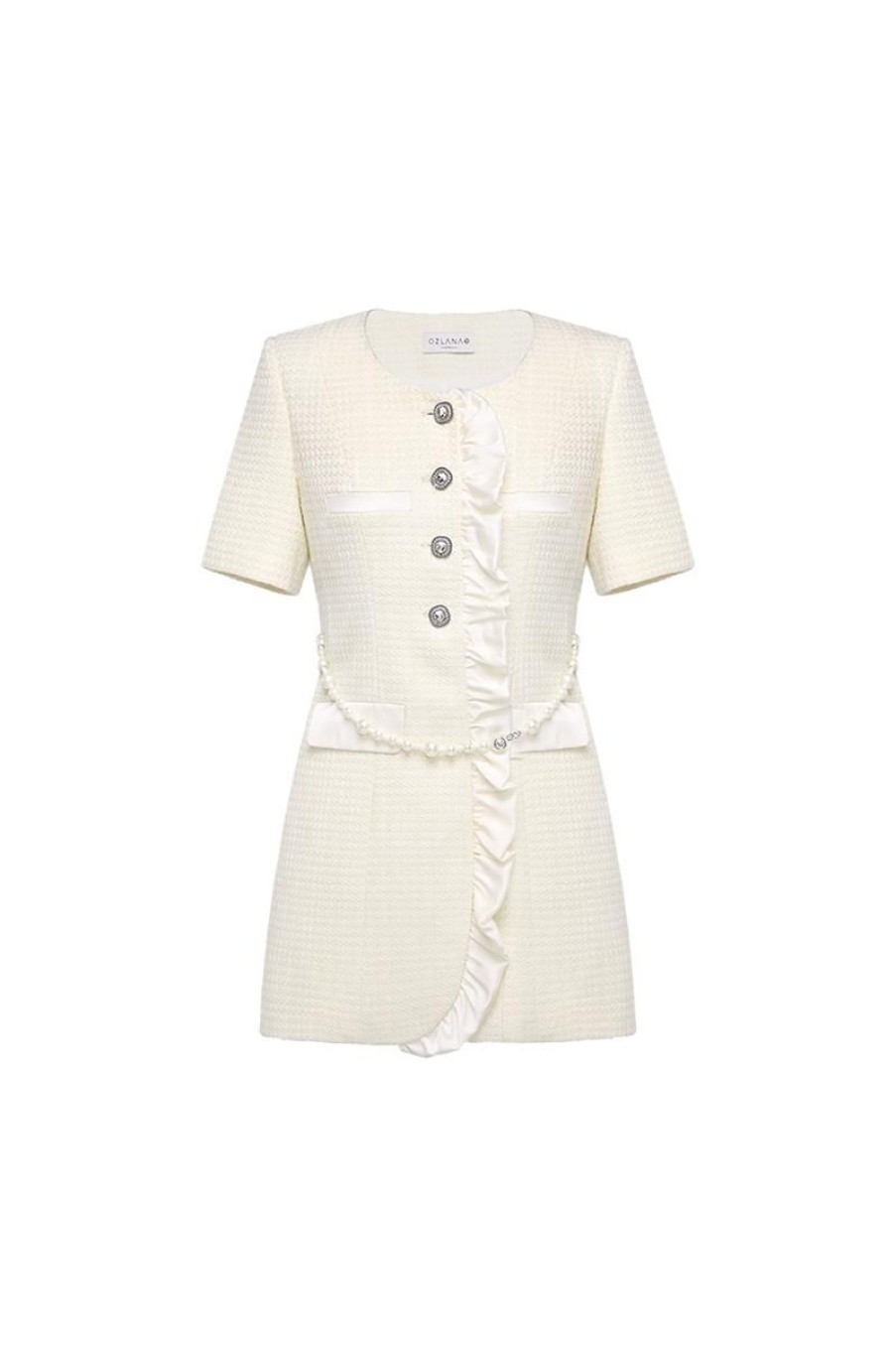 OZLANA Tweeds | Wave Movement Pearl Tweed Dress(Ivory)