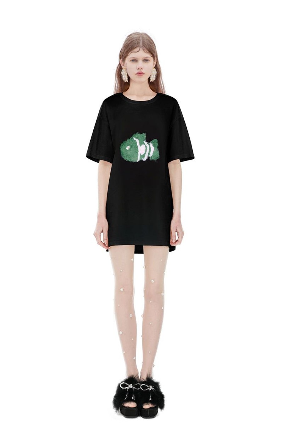 OZLANA Tee Shirts | Plush Cartoon Animal T-Shirt(Black)