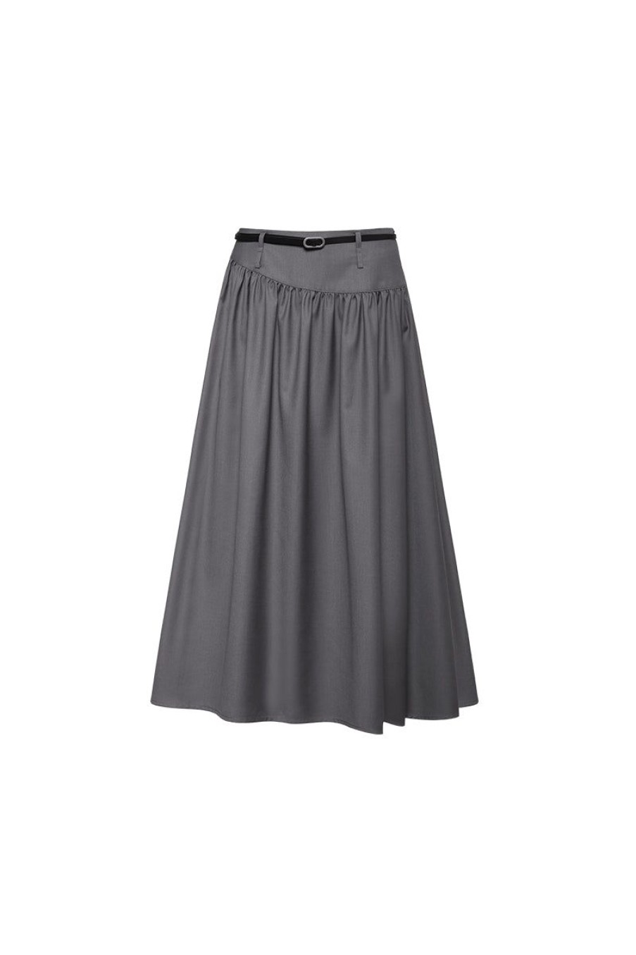 OZLANA Bottoms | Ozln Barre Pleated Midi Skirt(Grey)