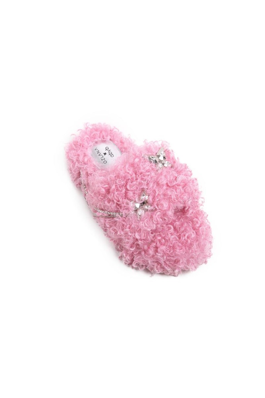 OZLANA Shoes | Shiny Crystal Butterflyfaux Fur Slippers(Pink)