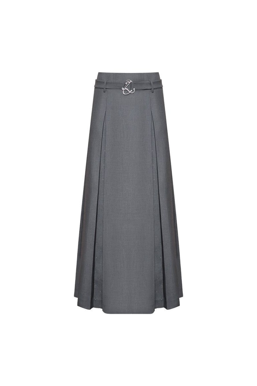 OZLANA Bottoms | Ozln Splice Low Waist Pleated Maxi Skirt(Grey)