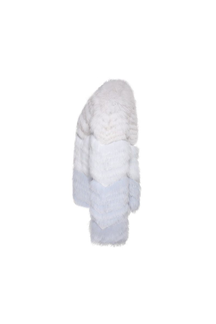 OZLANA Full Fur Jackets | Rippled Gradient Crystal Fringe Fox Fur Jacket(Blue Gradient)