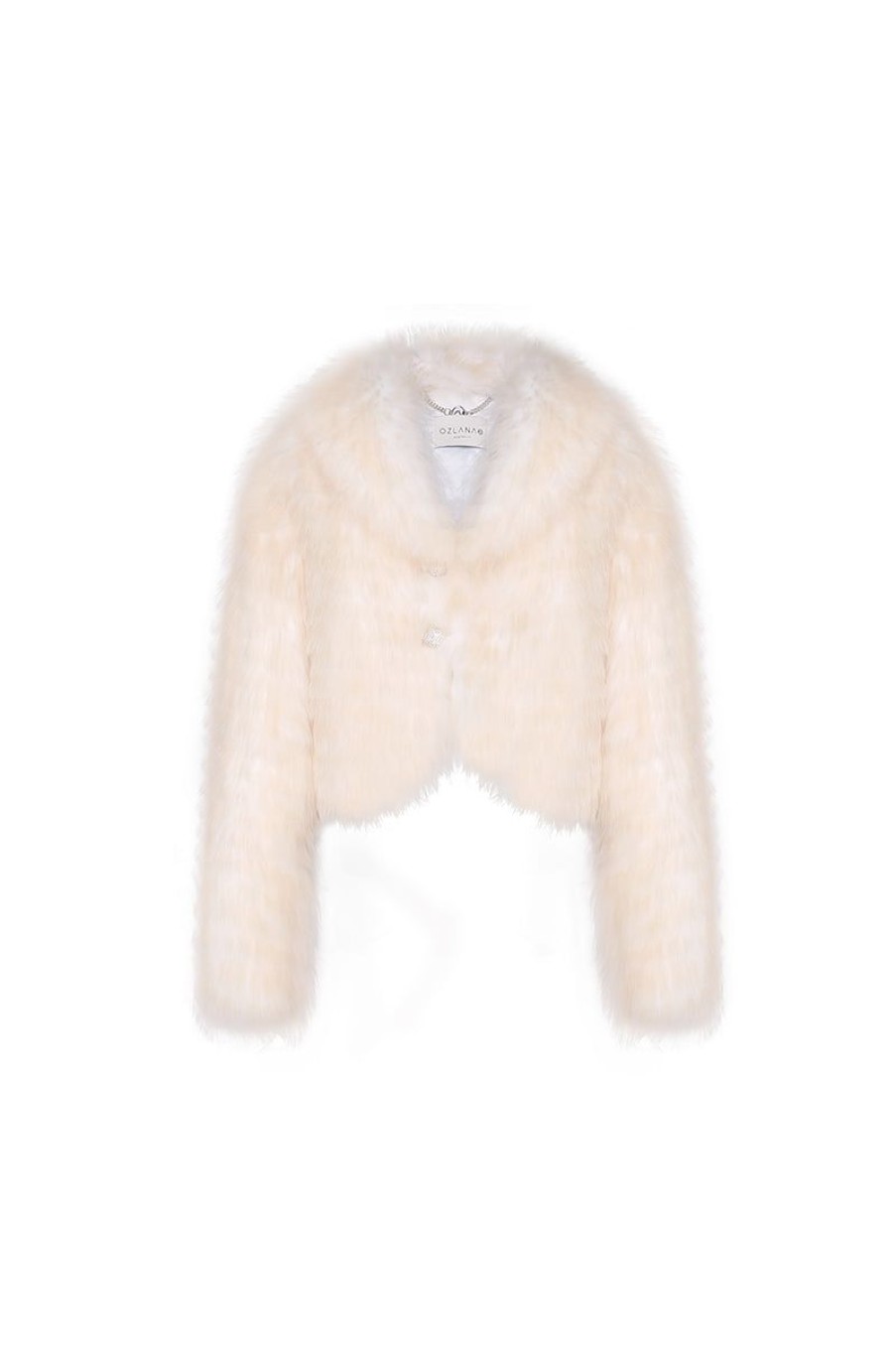 OZLANA Full Fur Jackets | Sherbet Wide Lapel Crop Fox Fur Jacket(Dreamy Cream)