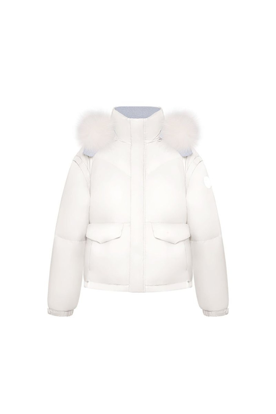 OZLANA Down Puffer Jackets | Turnover Knit Multi-Weardown Jacket(White + Blue)