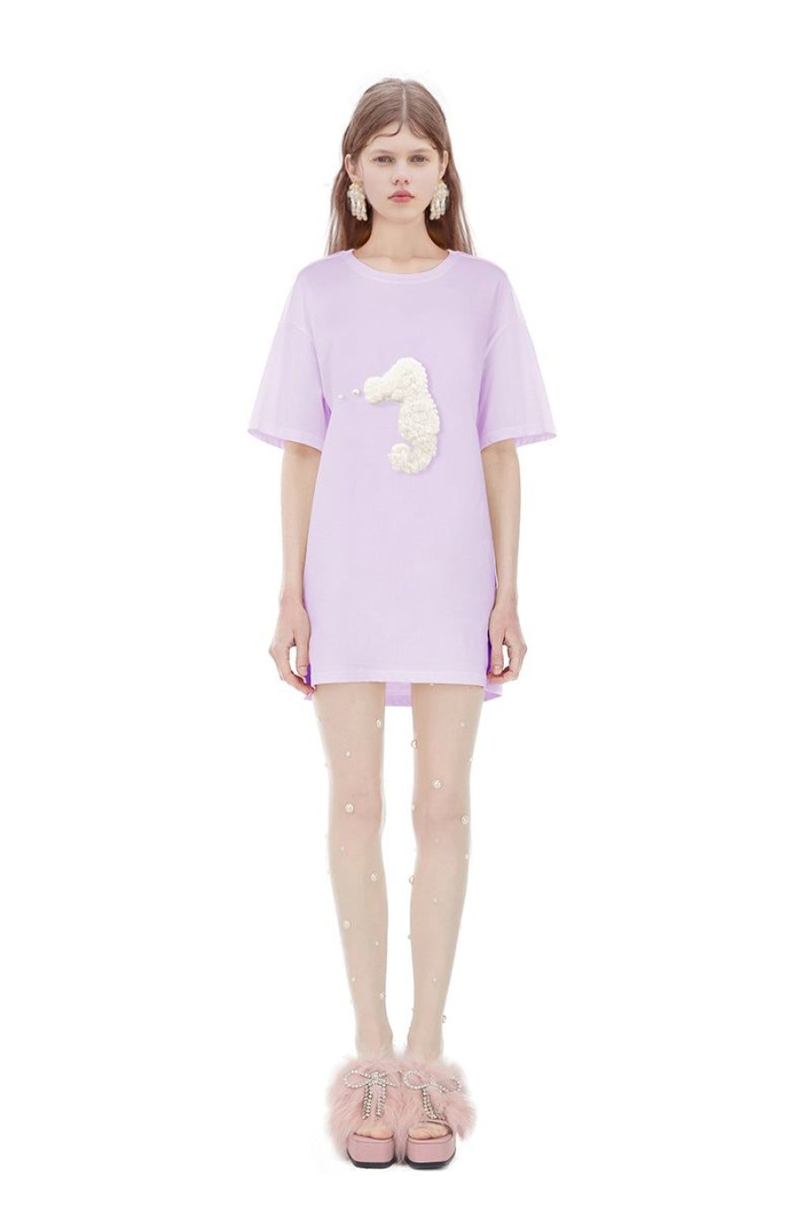 OZLANA Tops | Plush Cartoon Animal T-Shirt(Purple )