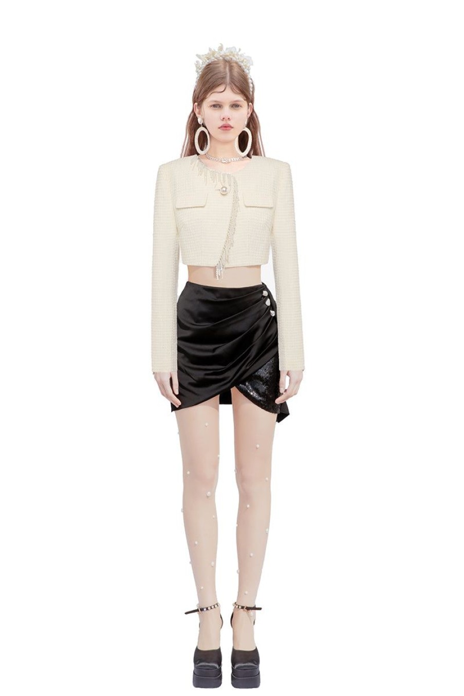 OZLANA Bottoms | Nautilus Shell Mini Skirt(Black)