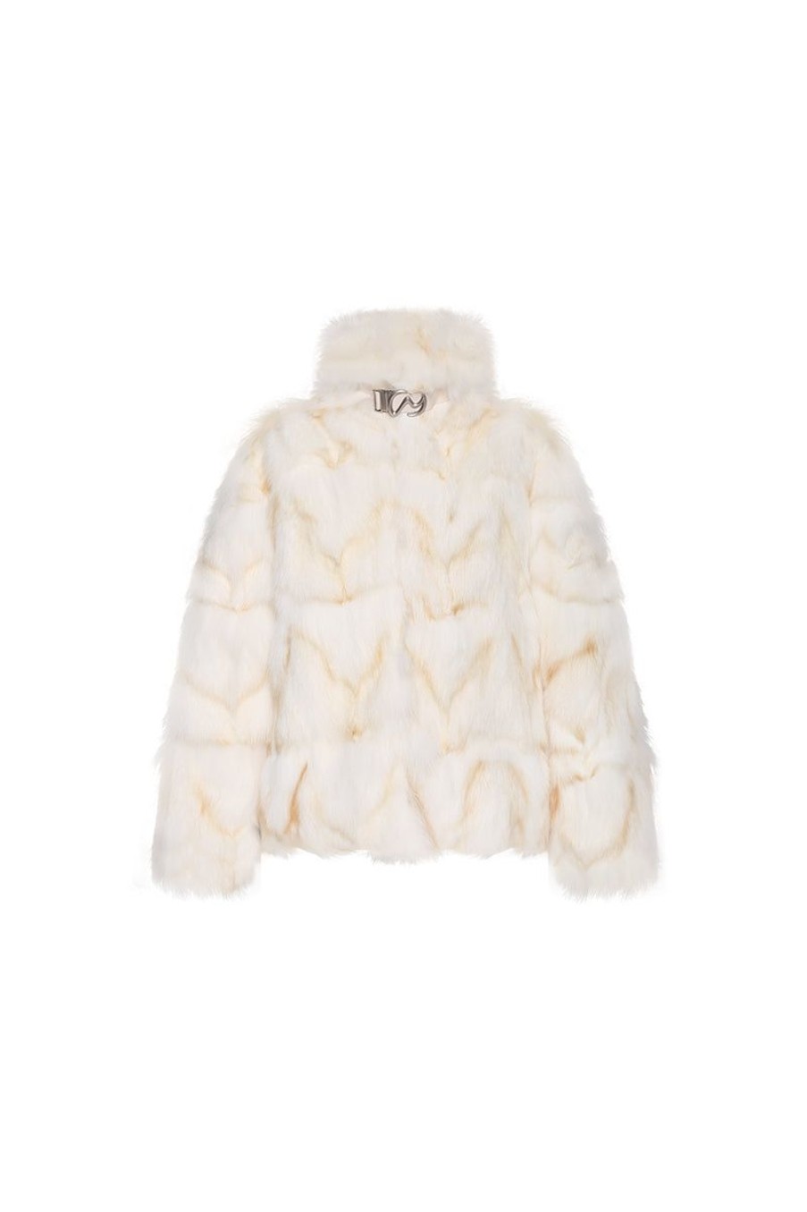 OZLANA Omniverse: Milan Runway Collection | Classic Buckle Collar Fox Fur Jacket (White)