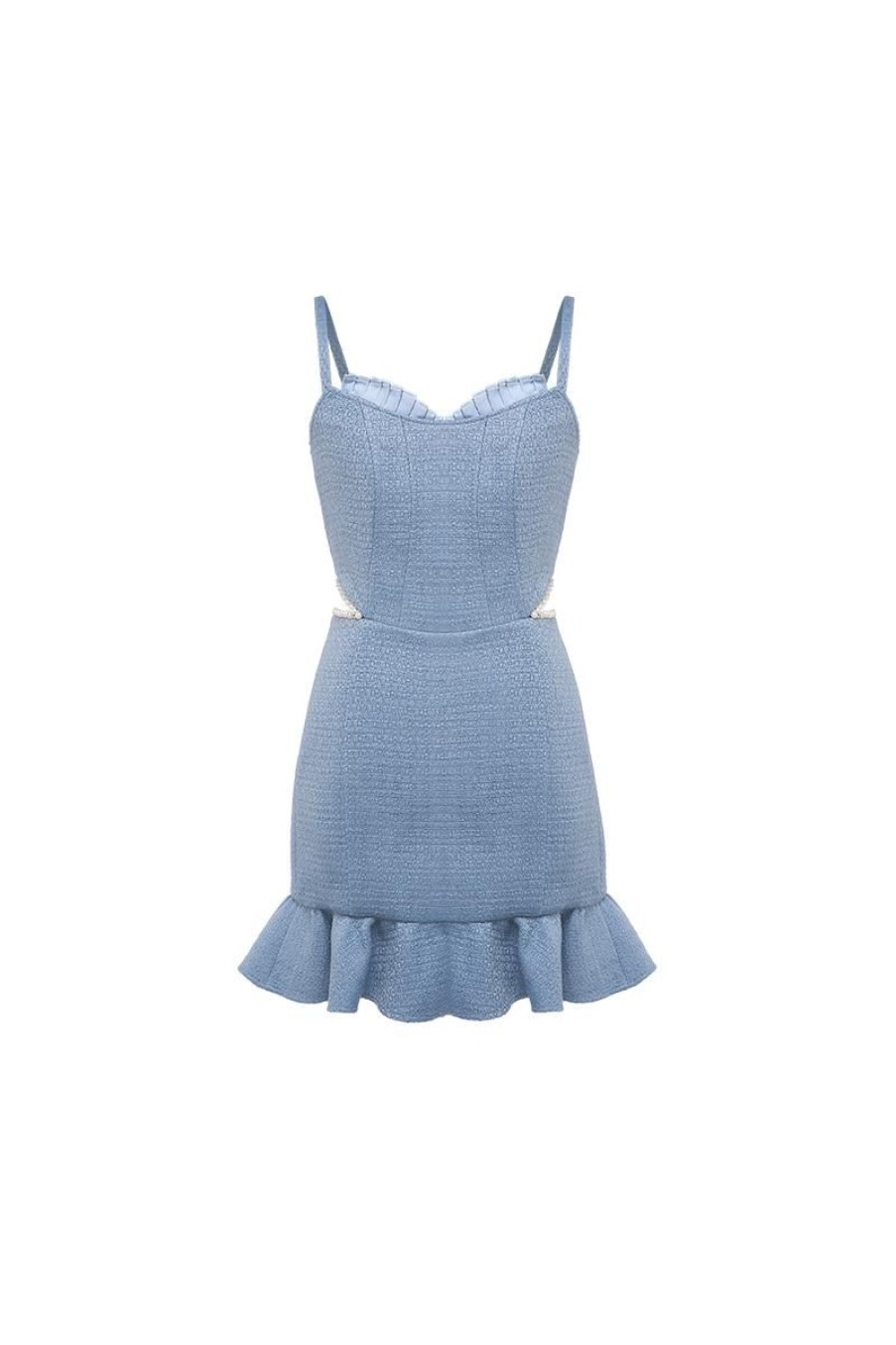 OZLANA Tweeds | Veil Of Water Open Work Mini Dress(Blue)