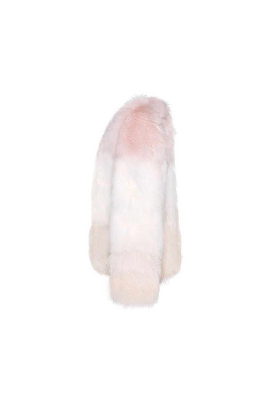 OZLANA Full Fur Jackets | Sunrise Gradient Round Neck Fox Fur Jacket (Pink)