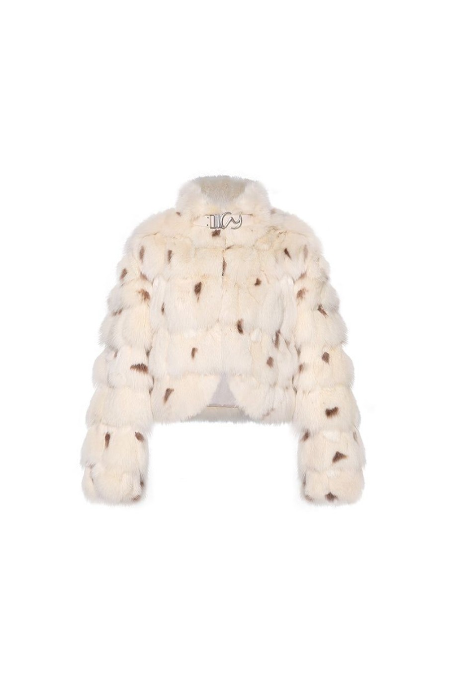 OZLANA Full Fur Jackets | Royal Cloud Bubble Buckle Collar Fox Fur Jacket (Cream)