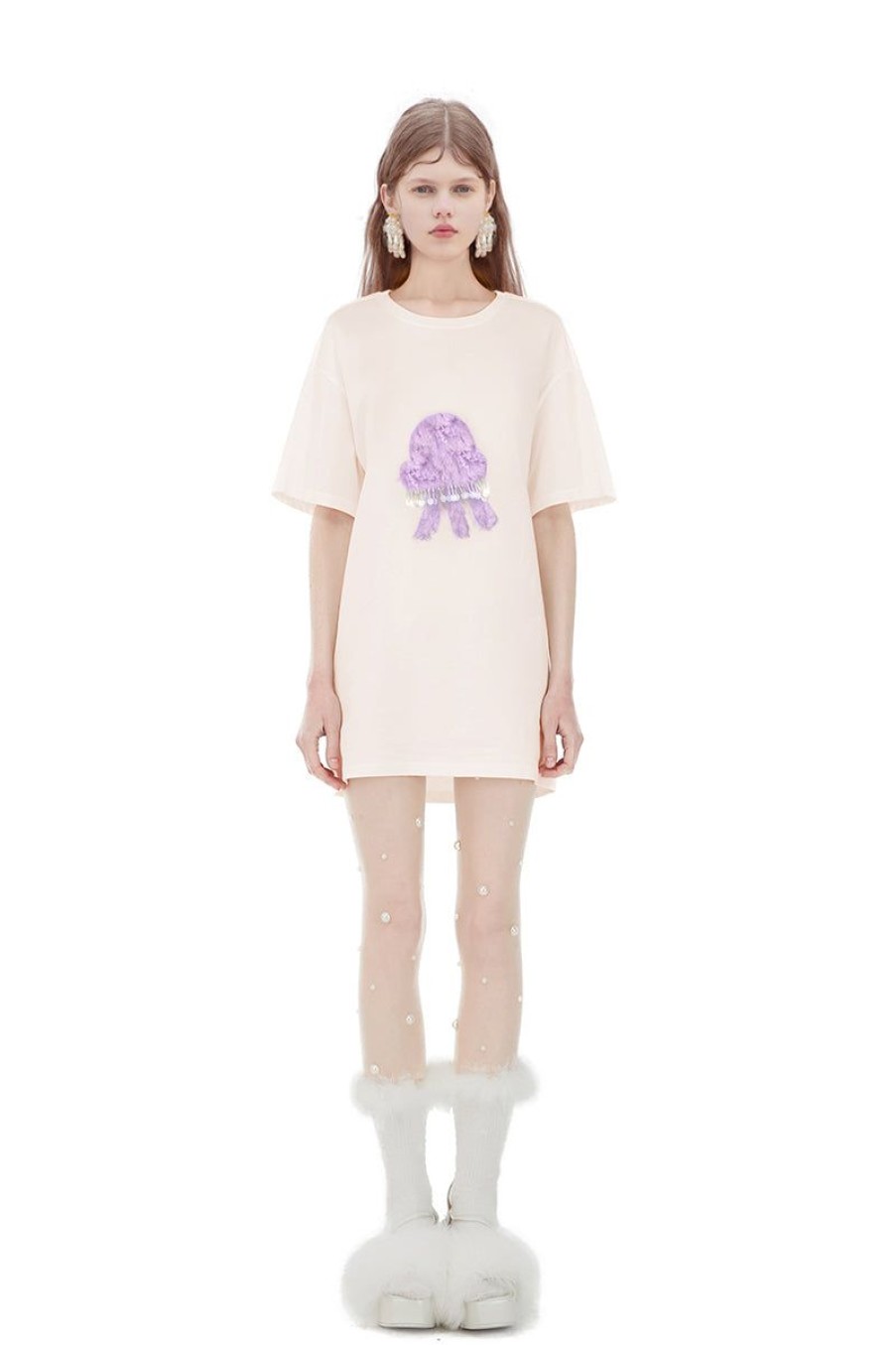 OZLANA Tops | Plush Cartoon Animal T-Shirt(Cream)